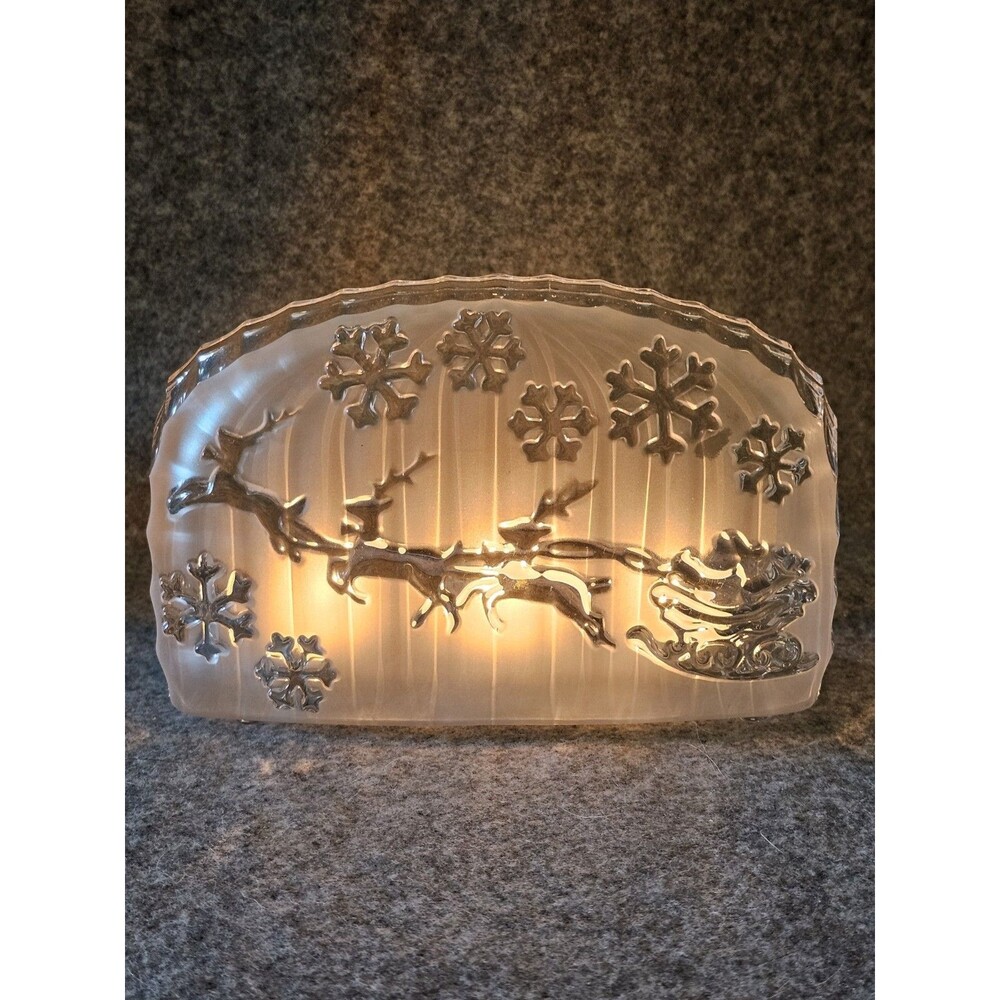 Mikasa Santa's Folly Glass Votive Holder. Raised Santa And Sleigh.